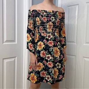 FARM Rio Floral Off-Shoulder Mini Dress - Black and Multicolor